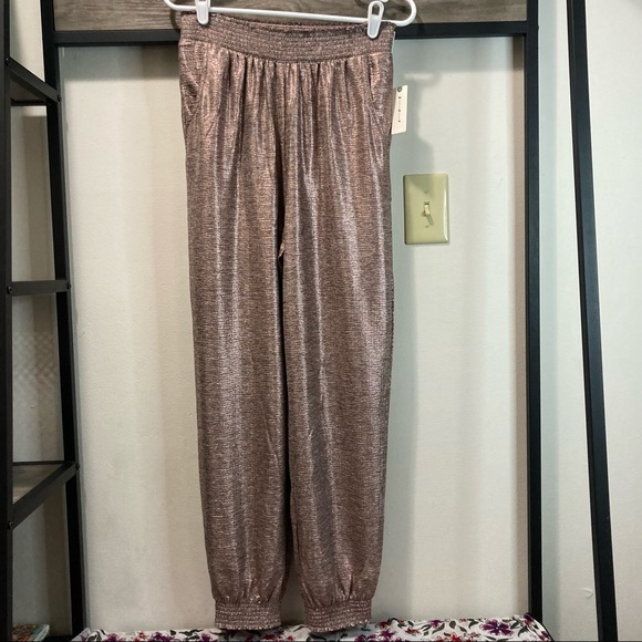 Anthropologie Pink Rose Metallic Shimmer Jogger Trouser Pants NWT - Picture 13 of 16